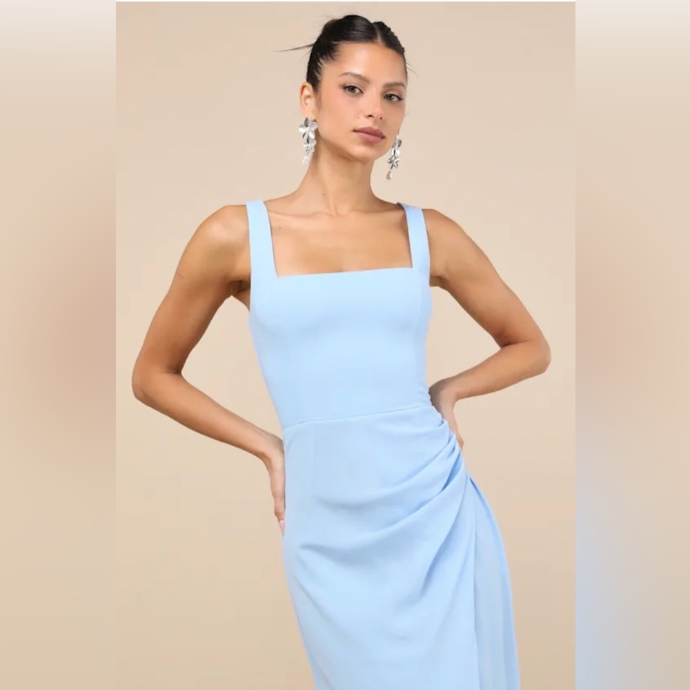 Lulus NWT “Glamorous Disposition” Light Blue Ruched Maxi Dress.  Size Large. - Picture 11 of 14